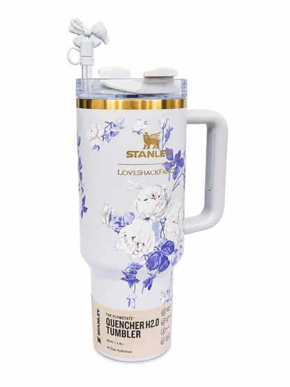 Stanley x LoveShackFancy Holiday Rosa Beaux Blue Quencher H2.0 FlowState Tumbler 40oz